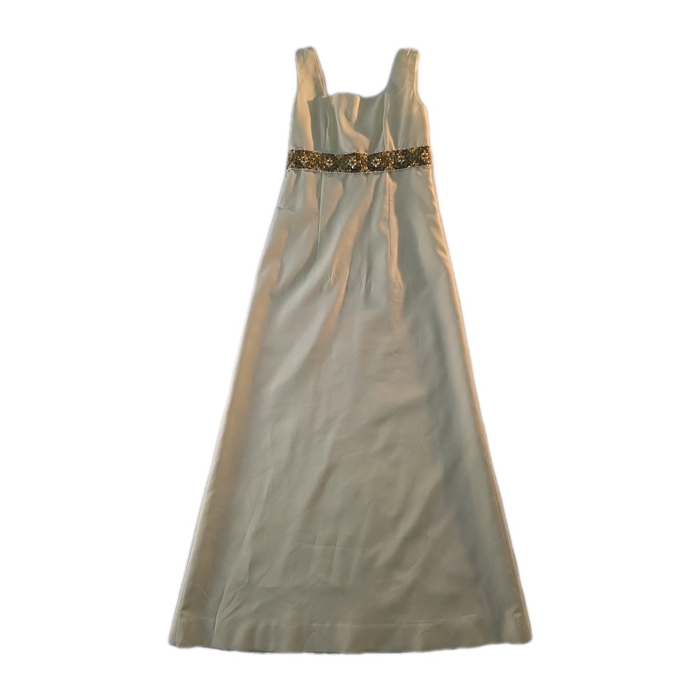 Vintage 60s/70s  Light Butter Yellow Maxi Dress With Beaded Waistband